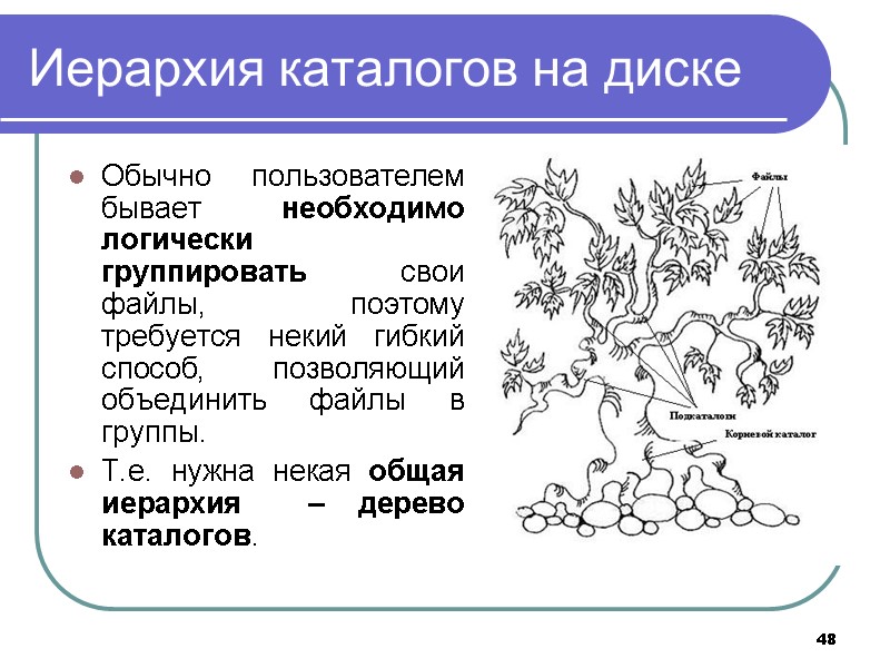 48 Иерархия каталогов на диске Обычно пользователем бывает необходимо логически группировать свои 48 Иерархия каталогов на диске Обычно пользователем бывает необходимо логически группировать свои